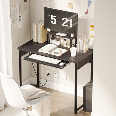 Modern Computer Desk with Monitor Stand & Pull-Out Keyboard Tray, Compact Workstation for Adults