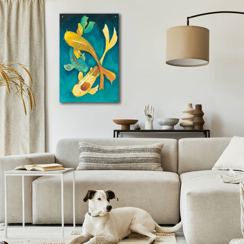  «Ornamental Koi 1» par Chariklia Zarris, art mural en verre acrylique, 24 po x 36 po, H 36 po x l 24 po