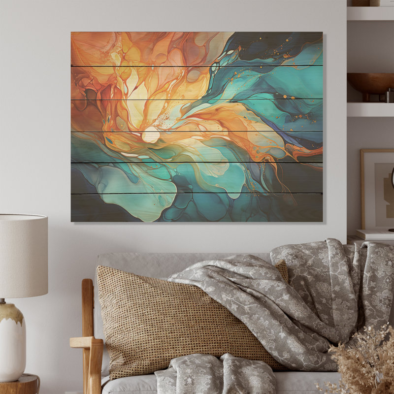 Aurora Borealis Liquid Charm Beauty I - Aurora Borealis Wood Wall Art On Natural Pine Wood, 24" H x 32" W