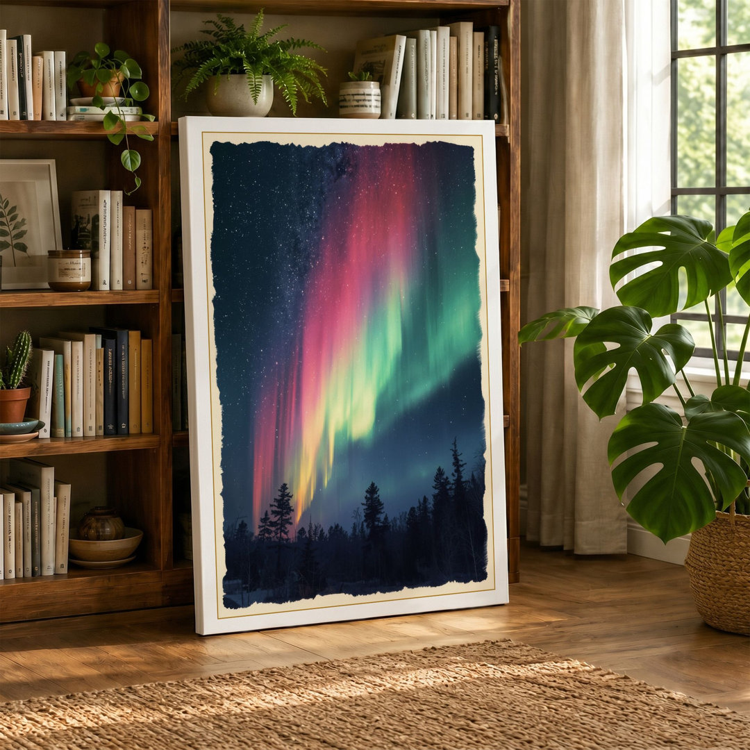Aurora Borealis Forest Scandinavian - Wrapped Canvas