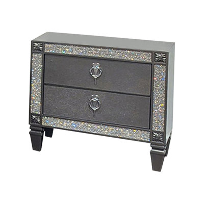 Table de chevet Laine, 2 tiroirs, garniture en cristal
