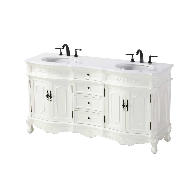 Meuble-lavabo double 66 po blanc antique, Blanc antique