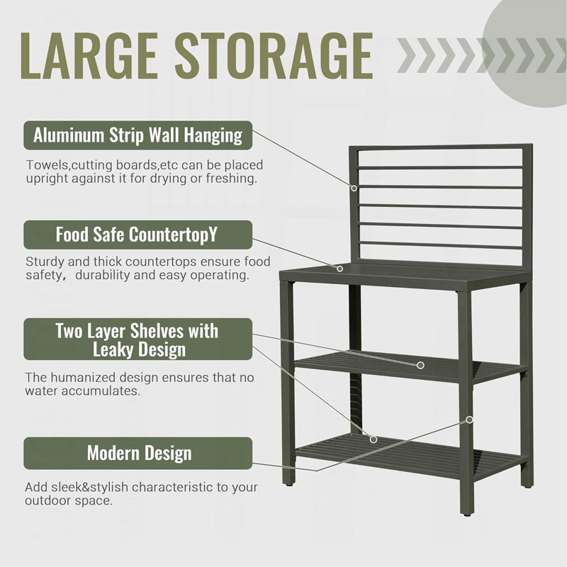 Îlot de cuisine extérieur avec rangement, îlot de cuisine en aluminium avec support de rangement double, centre de bar autoportant avec housse de protection intérieur extérieur