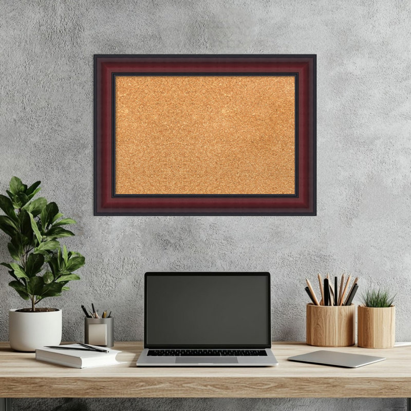 Dalat Cherry Framed Corkboard, Natural Cork Bulletin Board, Organization Board, Pin Board, 16" H x 22" W, Natural
