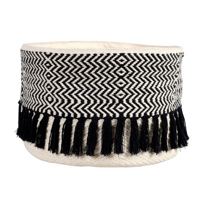 VIP Cotton 12 in. Black Pattern Weave Basket with Tassels