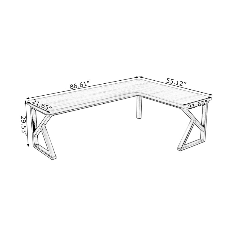 Bureau brun en bois massif en forme de L, Retour à droite, H 29,53 po x l 86,61 po x P 55,12 po