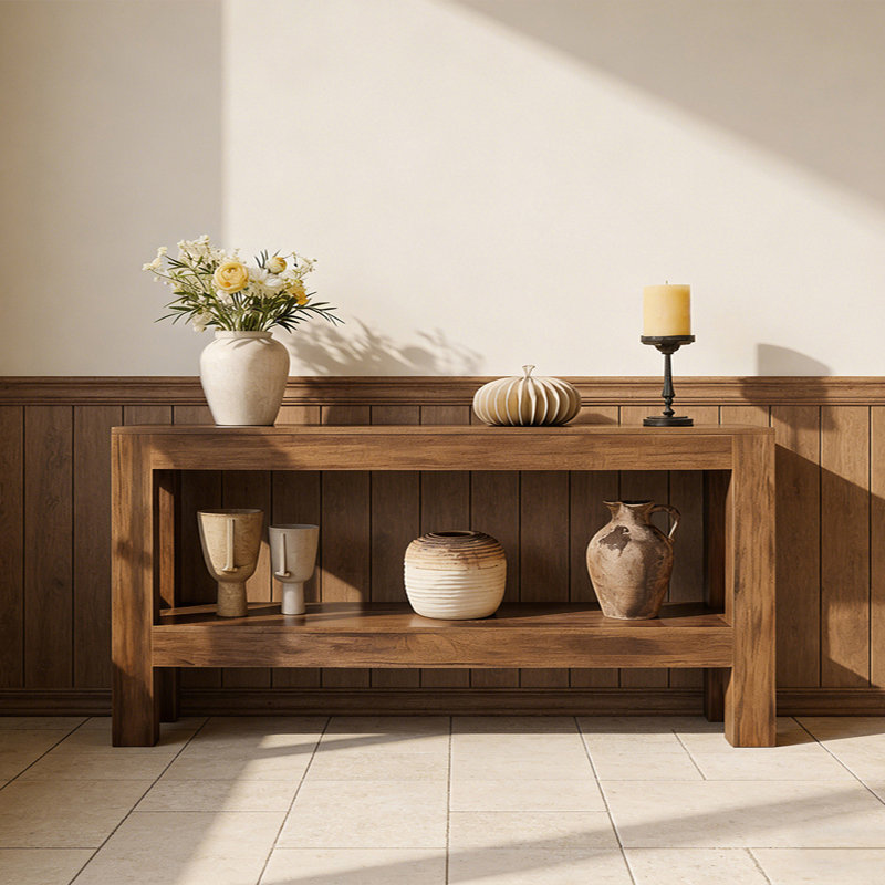 Retro Minimalist Practical Console Table, 29.53" H x 70.87" W x 13.78" D, Brown