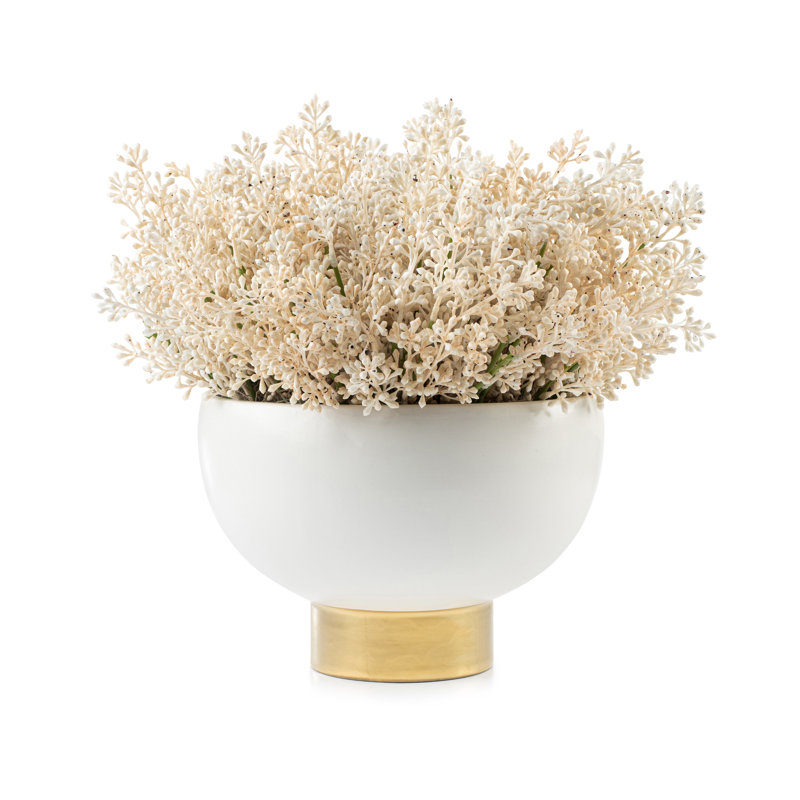 Faux Ivory Floral Arrangement in Footed Bowl