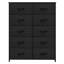 Commode de rangement noire à 10 tiroirs avec bacs en tissu et plateau en bois