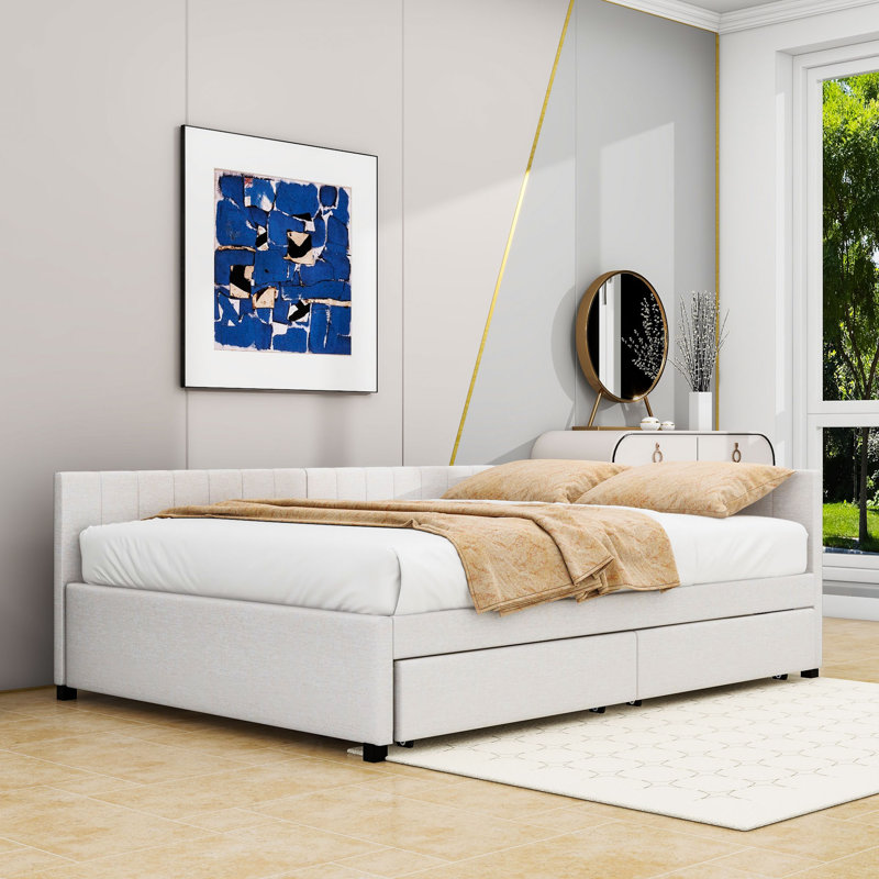 Lit de jour double / double avec deux tiroirs, Beige