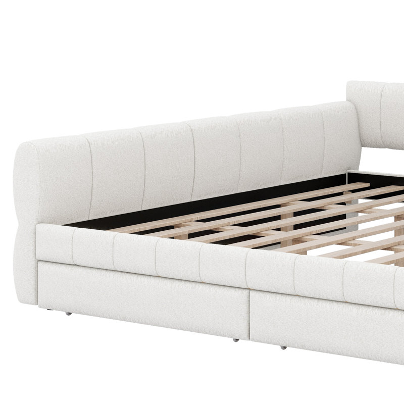 Smart Upholstered Platform Bed Featuring USB Ports and Convenient Drawers, White