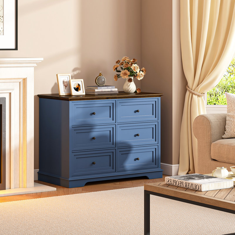 Cabinet Dresser Chest With 6 Drawers, Chest Of Drawers, Bedroom Dresser, Blue/Brown