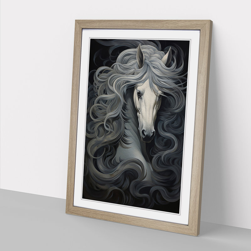 Shire Horse Rococo - Single Picture Frame Print on Wood, Oak Framed, 34cm H x 25cm W
