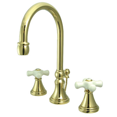 Kingston Brass Governor Two-Handle 3-Hole Deck Mount Widespread Bathroom Faucet with Brass Pop-Up Drain