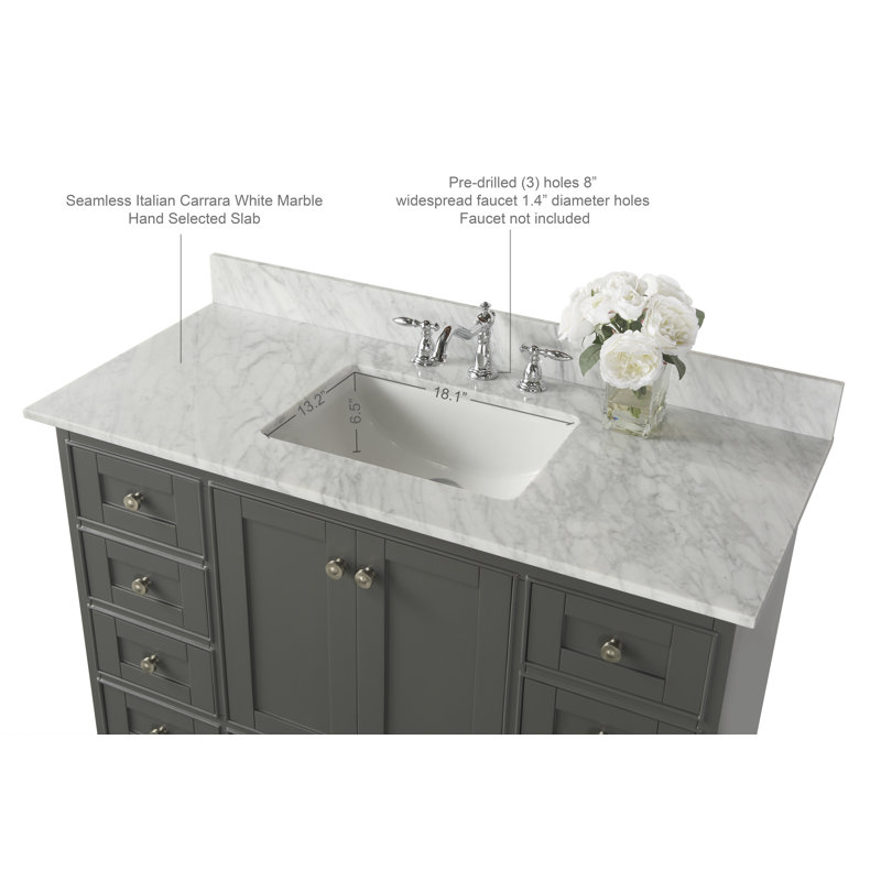 Audrey 48'' W Single Vanity, Carrara White, Brushed Nickel, Sapphire Gray