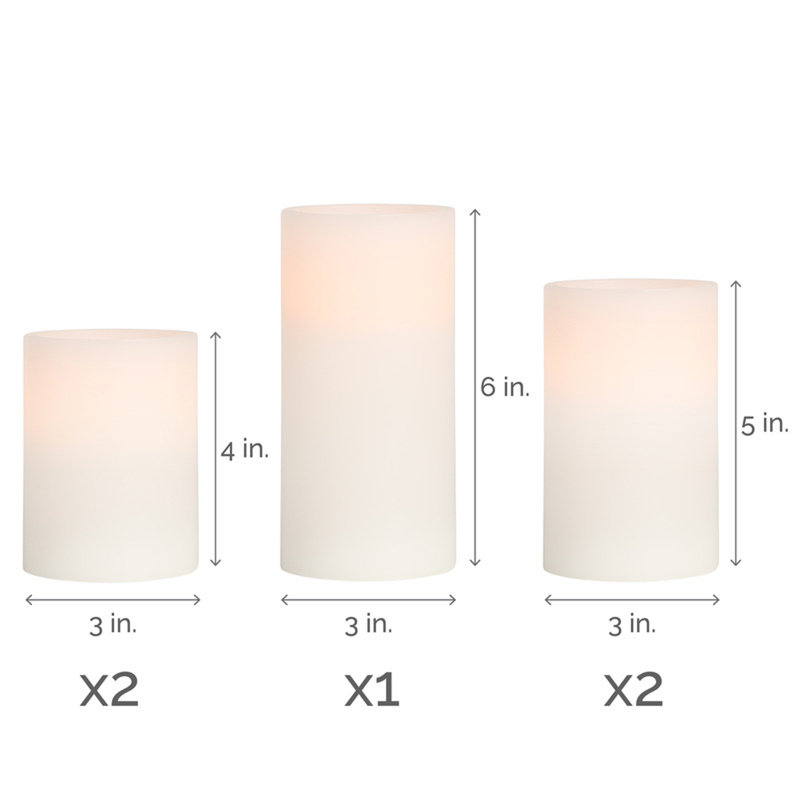 Ensemble de 5 bougies sans flamme à dessus plat en cire véritable 2-3X4, 2-3X5, 3X6 avec télécommande