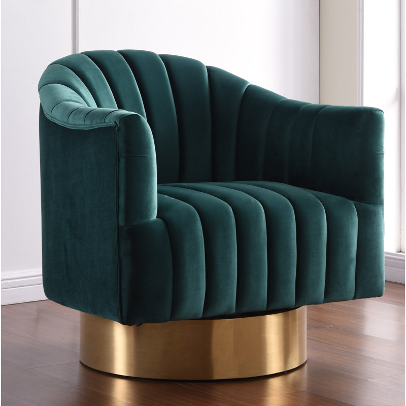 Fauteuil d'appoint pivotant en velours Farrah, Velours vert, Or