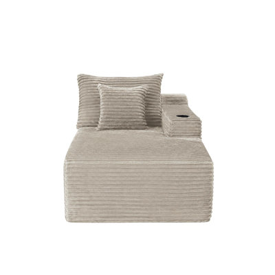 37.5-inch Right chaise longue with velvet, cup holder, flexible matching, mainly for living room use. (Plush Fabric)Camel,Plush