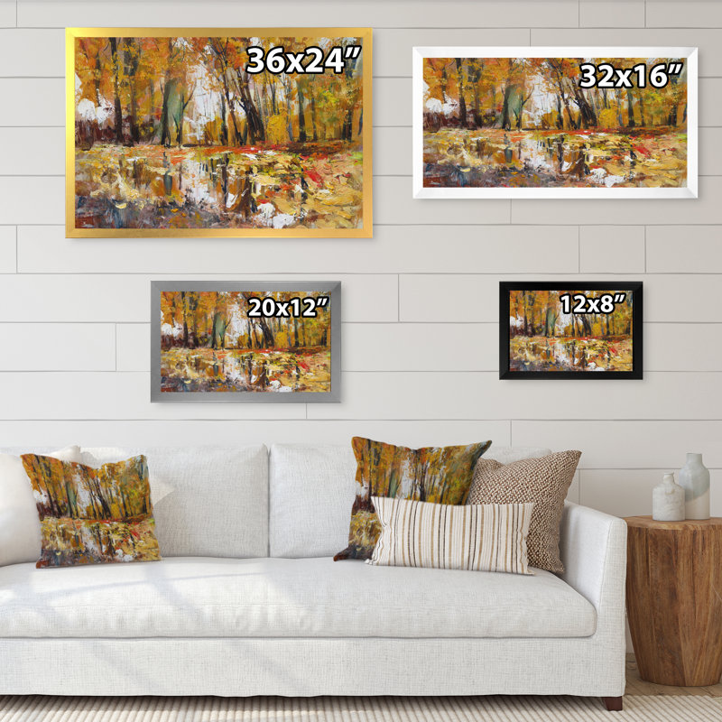 "Autumn Forest Spatula Effect", peinture murale traditionnelle sur toile, Cadre photo noir, H 8 po x l 12 po x P 1 po