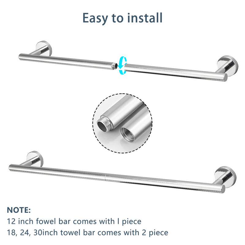 Wall Mounted 5-Pieces Bathroom Hardware Accessories Set, SUS304 Stainless Steel Bath Towel Bar Set, Round Towel Racks For Bathroom