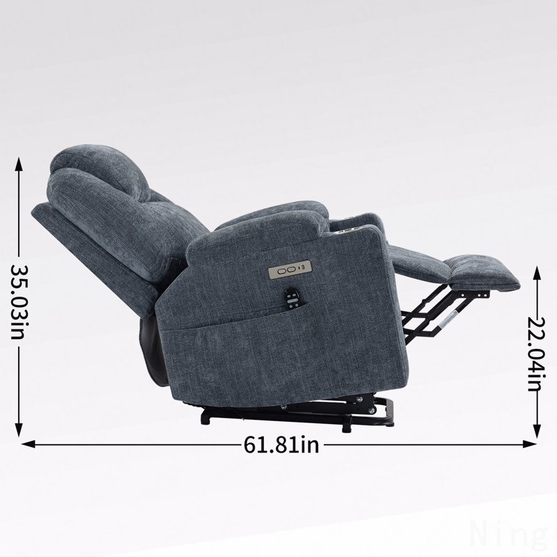 Fauteuil inclinable électrique Blue Lift en chenille - massage 8 points, chauffage lombaire, USB / Type-C, porte-gobelets en acier