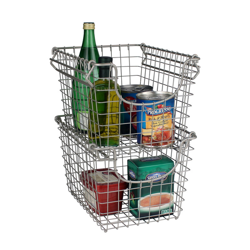Panier en métal empilable Albie, H 8,25 po x l 10,25 po x P 12,75 po, Nickel satiné