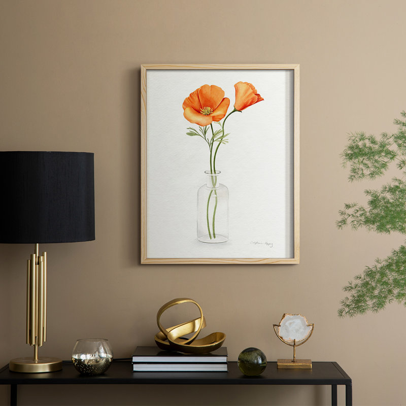 «California Poppy Vase II», reproduction encadrée - bois massif, H 11 po x l 9 po