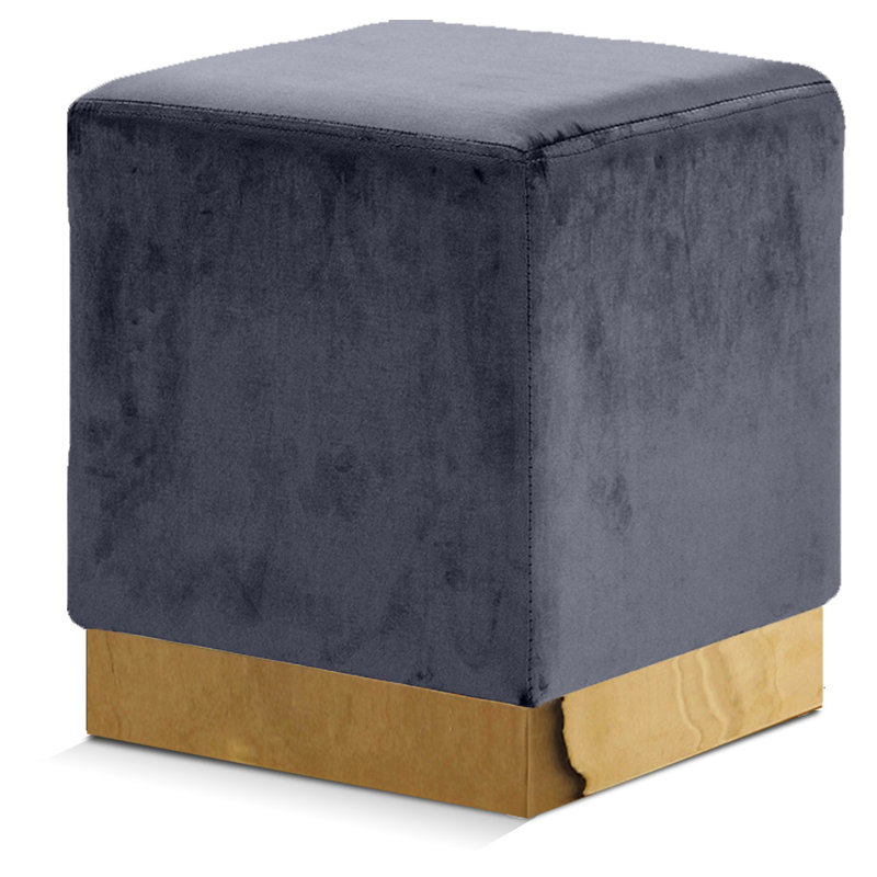 Annora Velvet Ottoman, Gold, Grey Velvet