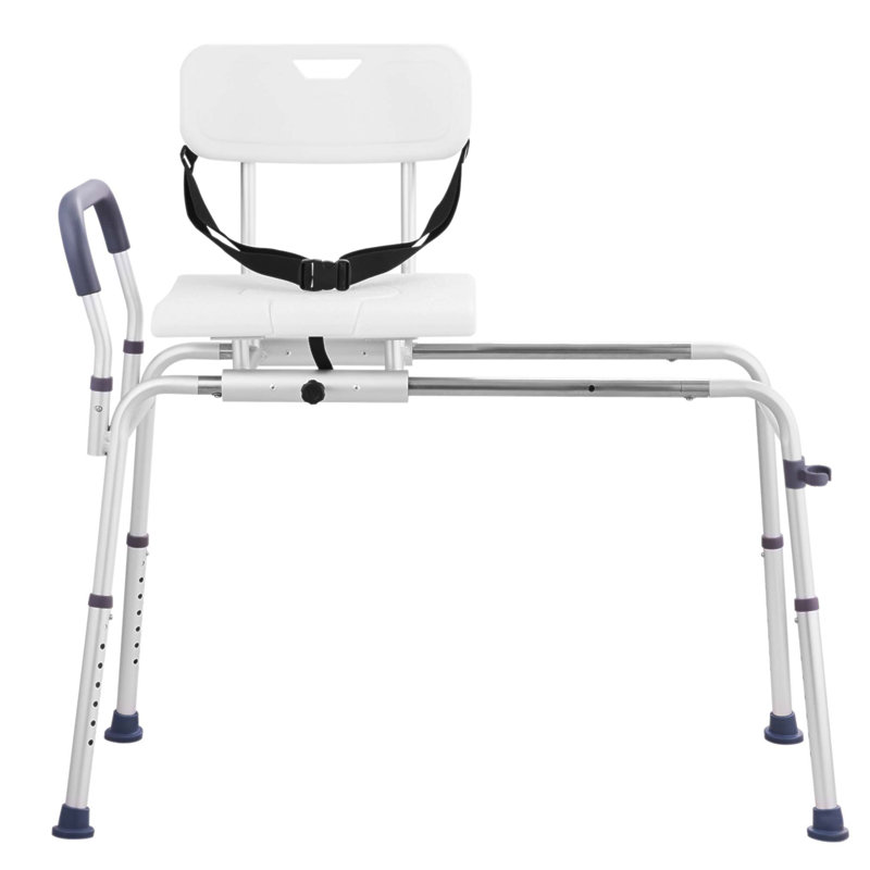 Sliding Tub Transfer Bench Shower Chair With Reversible Backrest And Cut-Out Seat For Easy Bathing