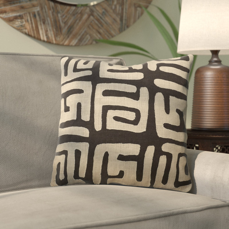 Leighna Appliqued Throw Pillow, 22" H x 22" W x 4" D, Light Gray/Black