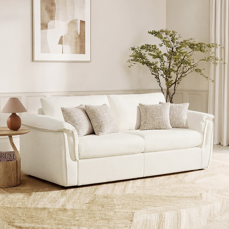 Canapé rembourré 2 pièces avec accoudoirs larges et coussins profonds Makena, Crème