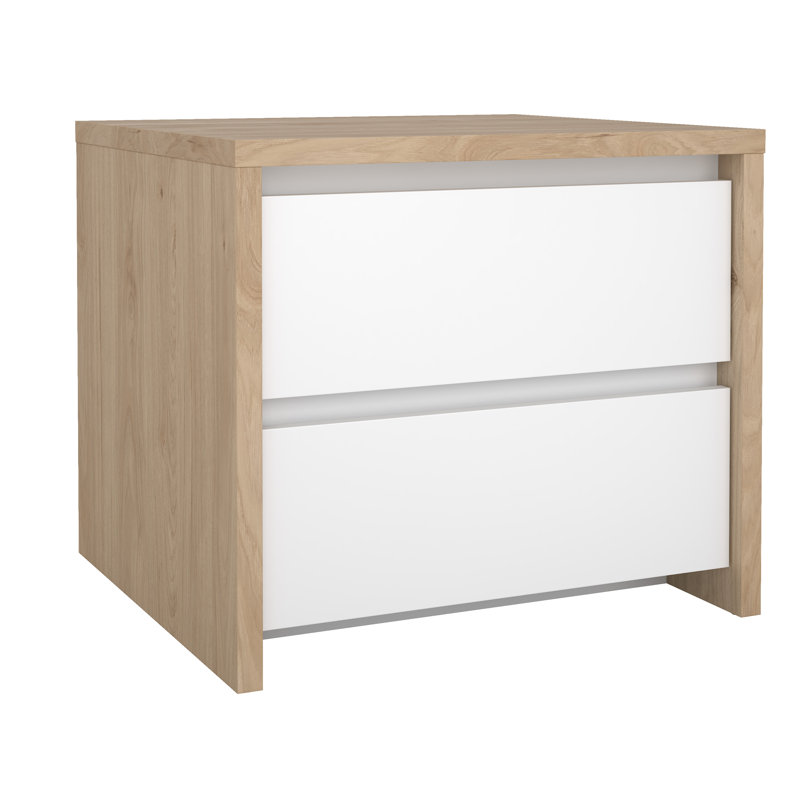Bourquin 17.20" W 2-Drawer Nightstand, Jackson Hickory/White High Gloss