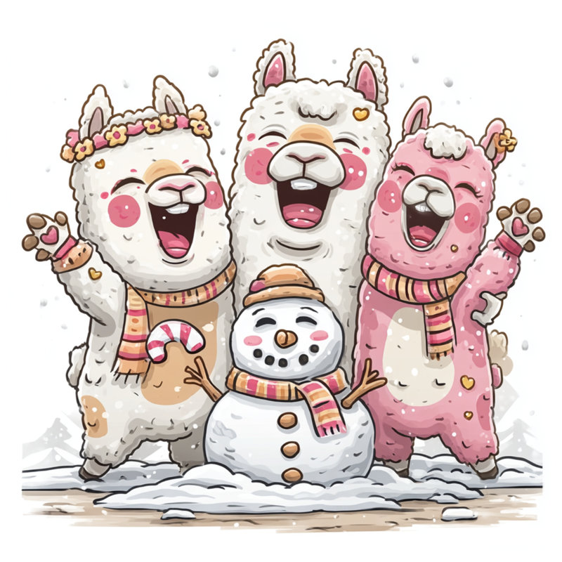 Llamas With Snowman Bedding Llamas Bedspread Cartoon, Queen