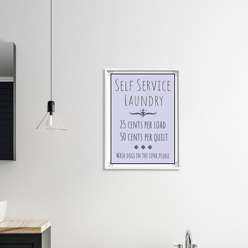 Laverie en libre-service - Publicité, H 20 po x l 16 po, Giclée encadrée blanc bord de mer