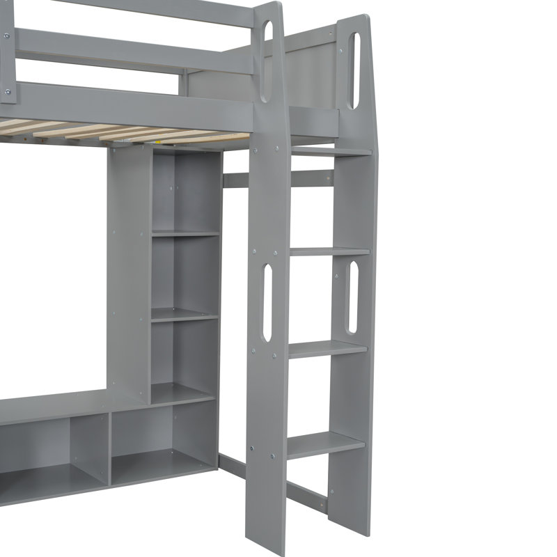 Lit mezzanine avec bureau en bois, Lit simple, Gris