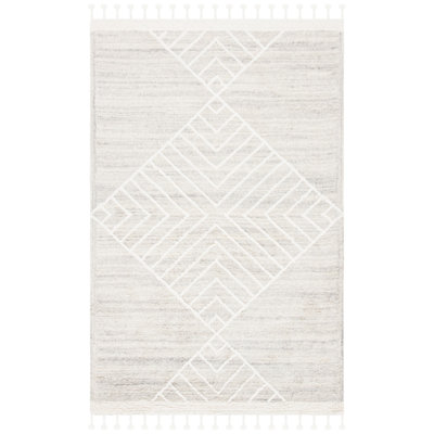 Tapis beige en laine touffeté à la main à motif géométrique Adelia