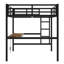 Lit mezzanine double en métal avec bureau, lumière DEL, prise USB et prise de courant, garde-corps, conception compacte, noir
