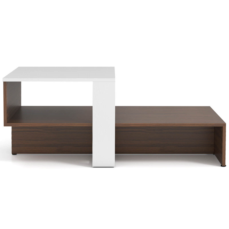 2-Tier Geometric Coffee Table Center Table with Storage Shelves Home Modern