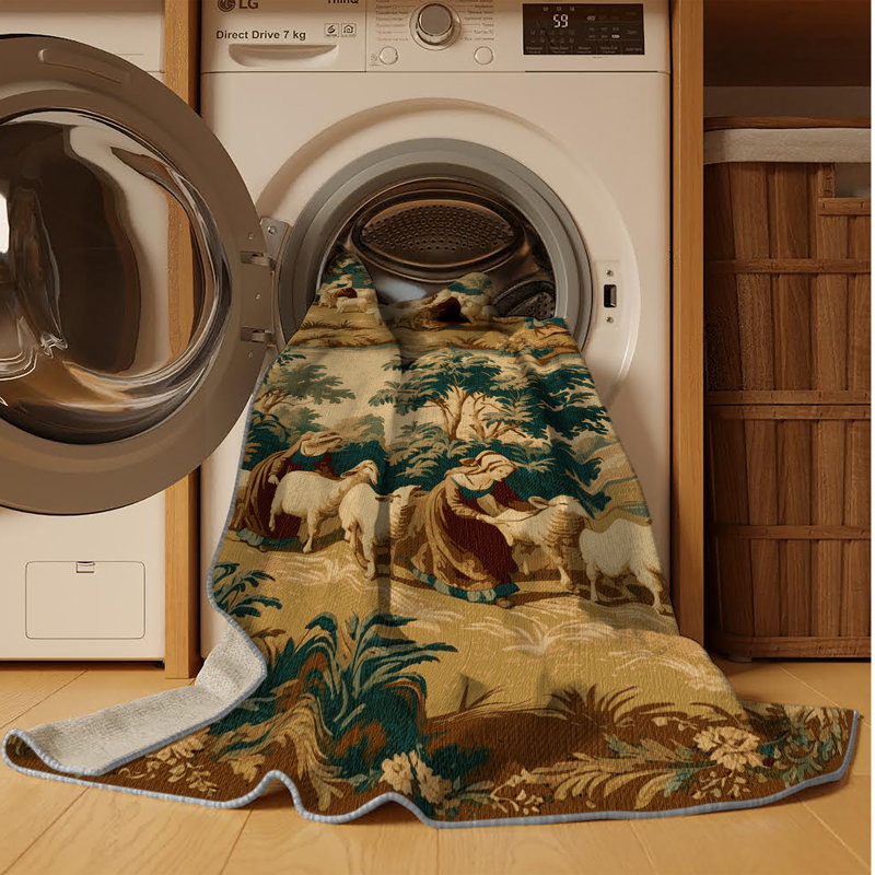Tapis brun français lavable à la machine, Rectangle 5 pi x 8 pi