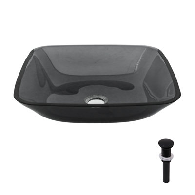 Bathroom Vessel Bathroom Sink Above Counter Grey Bowl Square Sink For Bathroom, Tempered Glass Vessel Sink With Pop-Up Drain (No Faucet)
