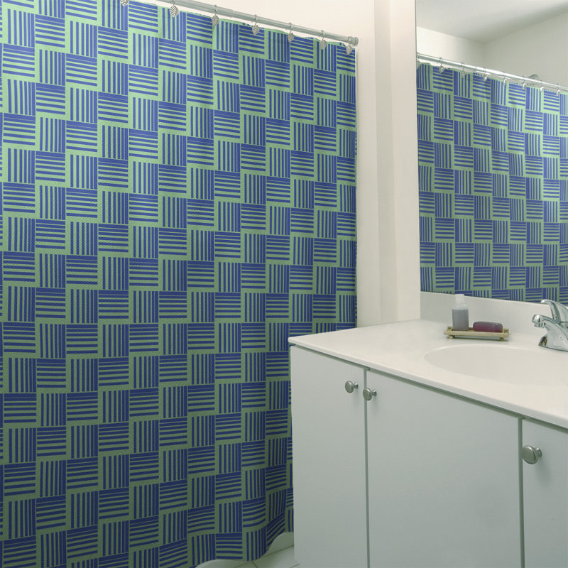 Rideau de douche simple basketweave rayures classic, Vert / Bleu