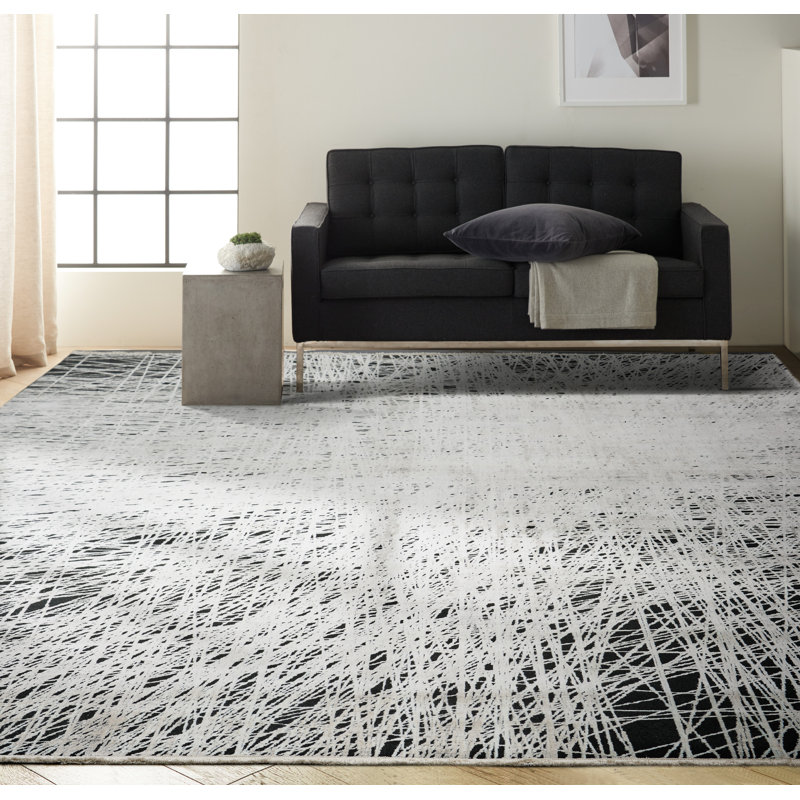 Abstract Machine Woven Black Area Rug, Rectangle 10' x 13'2"