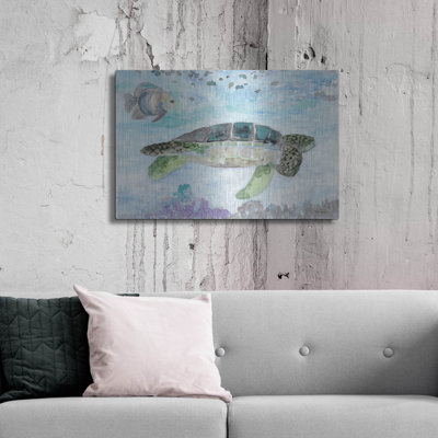 «Tortue de mer nageuse» Dovecove par Stellar Design Studio, art mural en métal, 36 po x 24 po