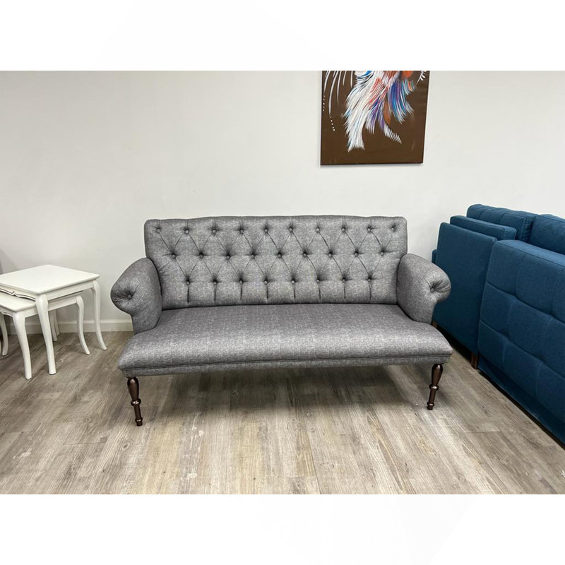 Causeuse moderne de 66 po, dossier capitonné, canapé 2 places rembourré en tissu, causeuse avec pieds en bois, gris, Gris