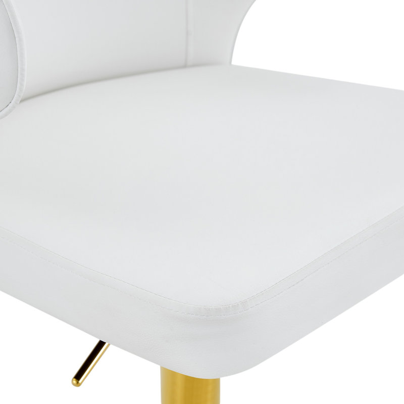 Modern Swivel Height Adjustable Bar Stools, Oil Wax Belt Backrest Chairs, PU, Gold+White, 2