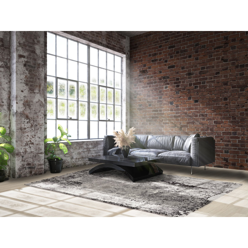 Shaggy Carpet Dewees in Grey/Black, Rectangle 80 x 150cm