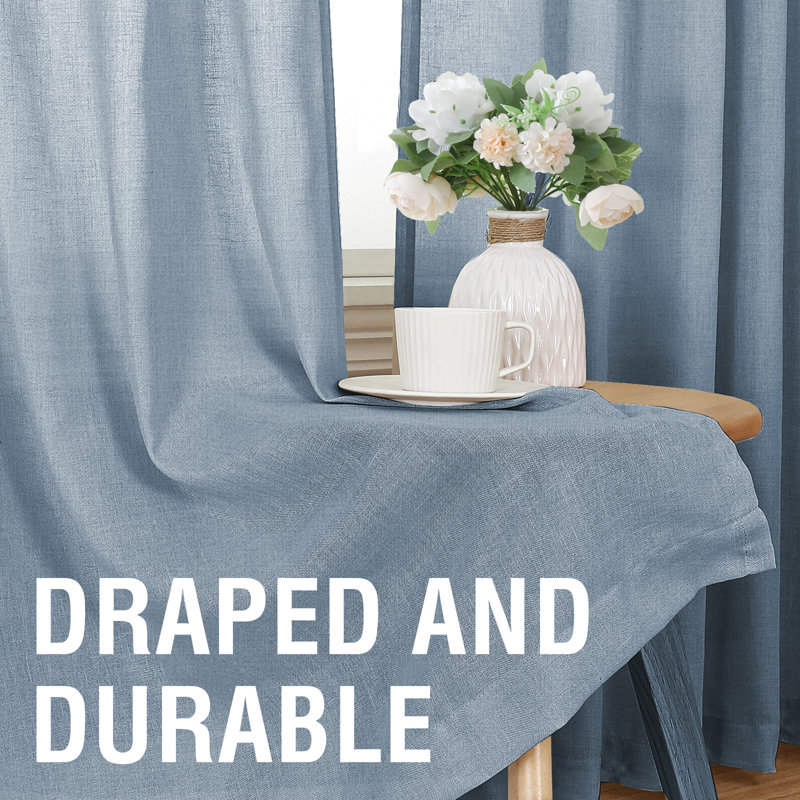 Linen Curtains for Living Room 2 Panels Back Tab Loop Pocket Textured Light Filtering Semi Sheer Rustic Farmhouse Boho Curtain for Bedroom , Stone Blue