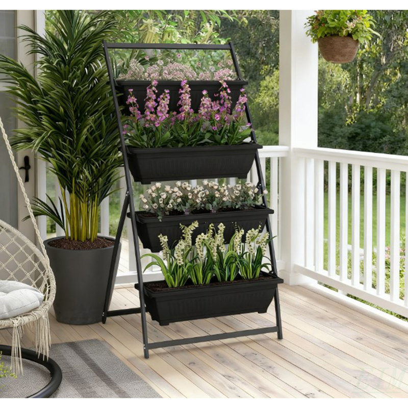 Plant Stand Grow Container,4-Tier Vertical Raised Garden Planter With 4 Boxes,For Vegetable & Flowers, Black