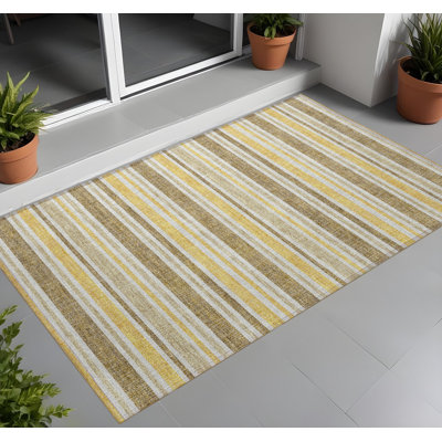 2' X 3' Brown and Orange Striped Washable Indoor Outdoor Area Rug