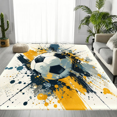 Tapis Football Football Splash, impression de peinture de football dynamique, tapis de protection antidérapant, décoration intérieure moderne pour le salon, la chambre à coucher, la salle de jeux, la chambre d'adolescent, le dortoir, la zone des amateurs de sport, appartement